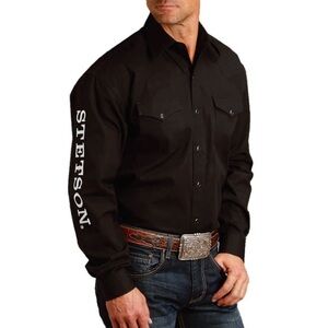 Stetson Mens Black 100% Cotton Logo Wear size Small Shirt